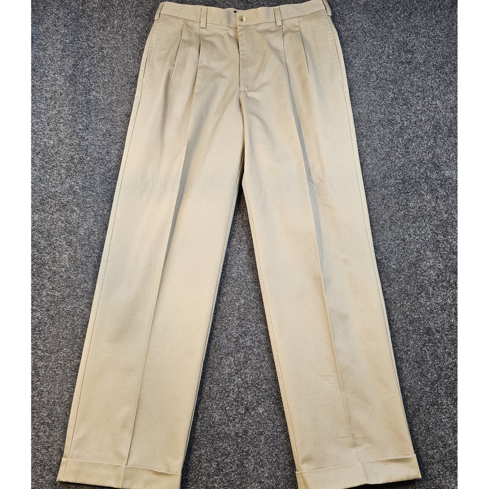 IZOD Mens Chino‎ Pants W36 L34 Khaki Matrix Fit Double Pleat Classic Dress NWT